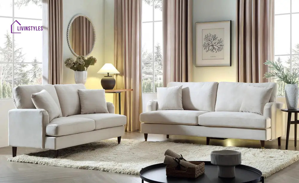 Brigette 3-Seater Beige Velvet Sofa with Antique Brass Castor Legs Sofas