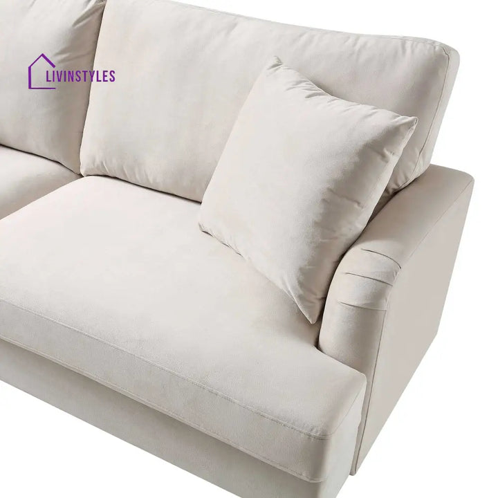 Brigette 3-Seater Beige Velvet Sofa with Antique Brass Castor Legs Sofas