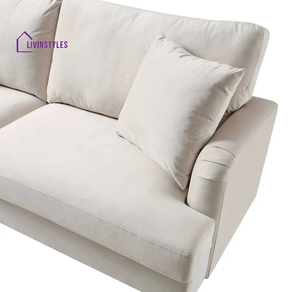 Brigette 3-Seater Beige Velvet Sofa with Antique Brass Castor Legs Sofas