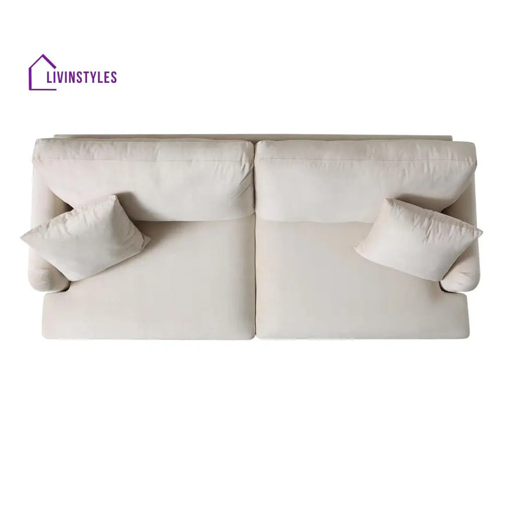 Brigette 3-Seater Beige Velvet Sofa with Antique Brass Castor Legs Sofas