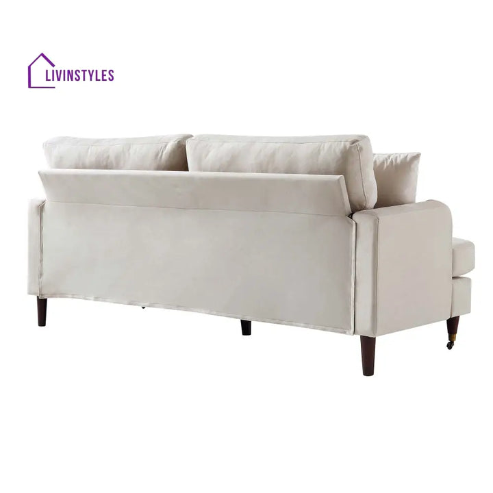 Brigette 3-Seater Beige Velvet Sofa with Antique Brass Castor Legs Sofas