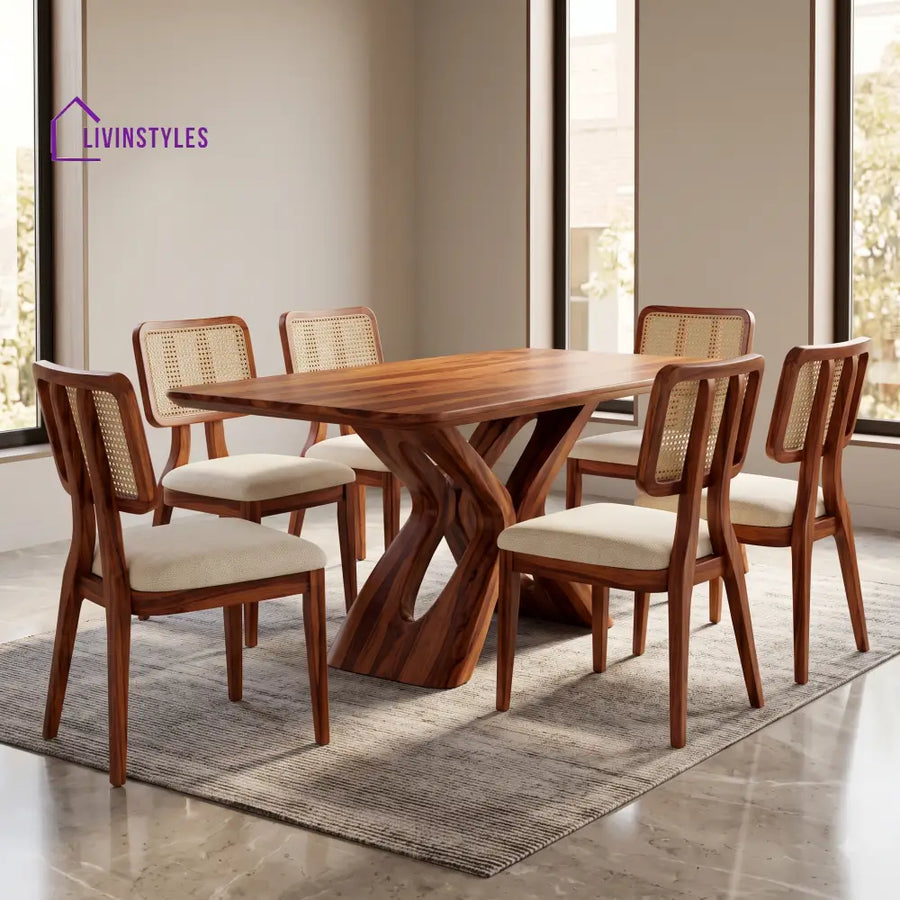 Navya Premium Wooden 6 Seater Dining Table Set