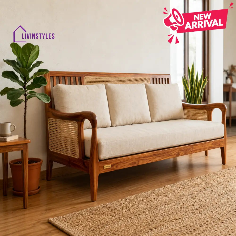 Navya Sheesham Wood and Cane Sofa for Living Room