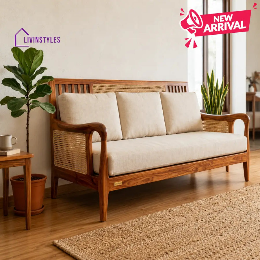 Navya Sheesham Wood and Cane Sofa for Living Room