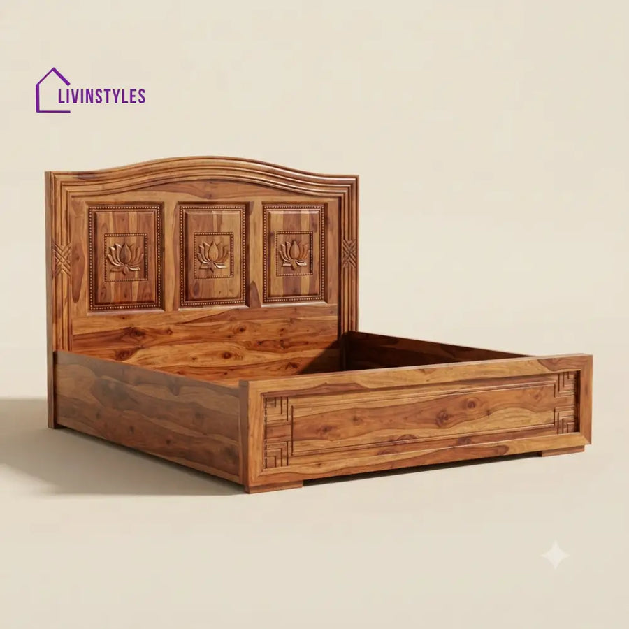 Navya Sheesham Wood Bed With Box Storage | Wooden Bed