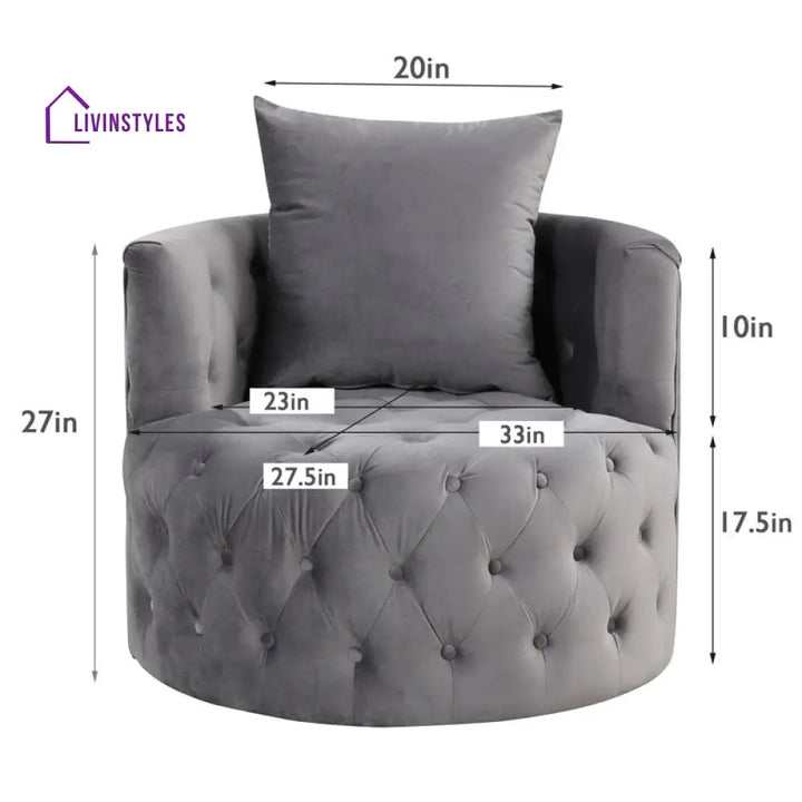 Navya Solid Wood and Fabric Arm Chair | Living Room Chair | Lounge Chair - 360 Rotating