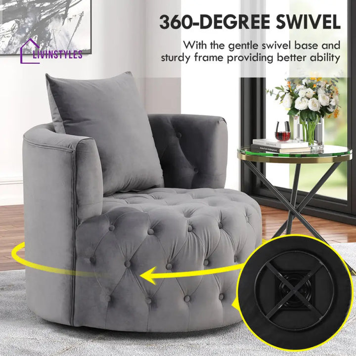 Navya Solid Wood and Fabric Arm Chair | Living Room Chair | Lounge Chair - 360 Rotating