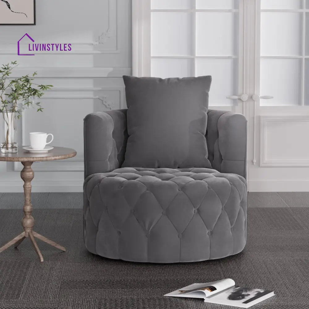 Navya Solid Wood and Fabric Arm Chair | Living Room Chair | Lounge Chair - 360 Rotating