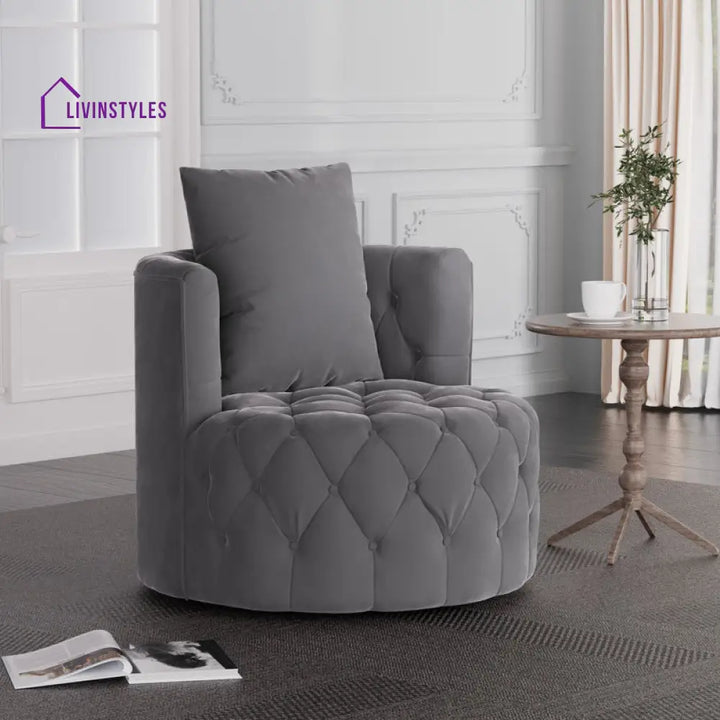 Navya Solid Wood and Fabric Arm Chair | Living Room Chair | Lounge Chair - 360 Rotating