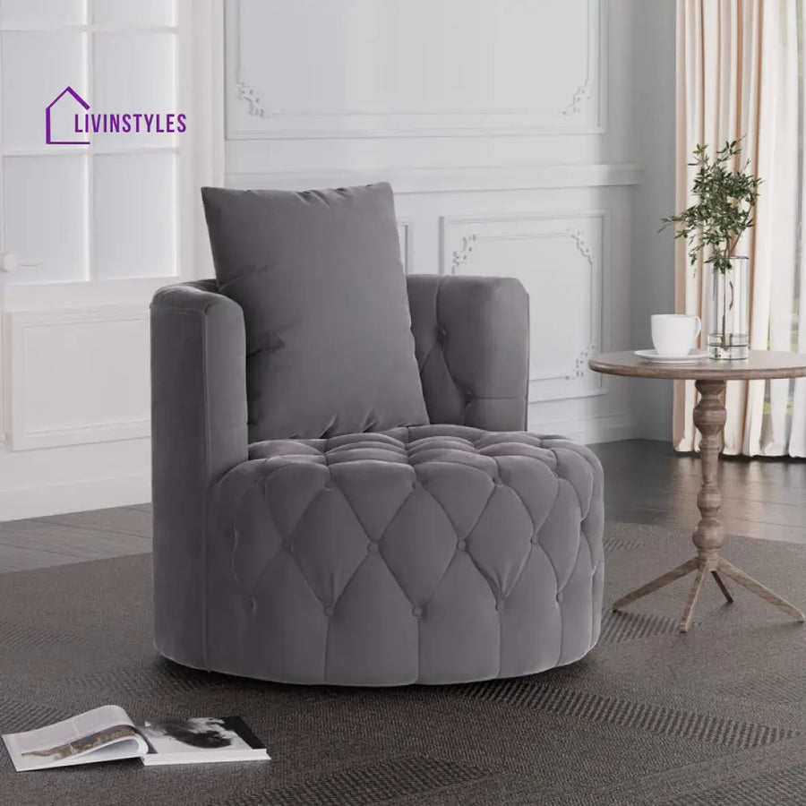 Navya Solid Wood and Fabric Arm Chair | Living Room Chair | Lounge Chair - 360 Rotating