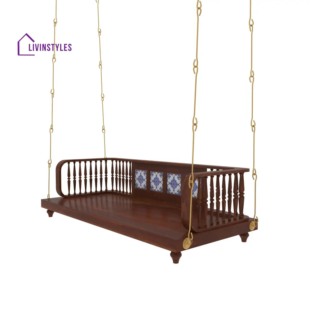 Navya Traditional Wooden Jhula Swing with Handcrafted Tile Inlay Swing