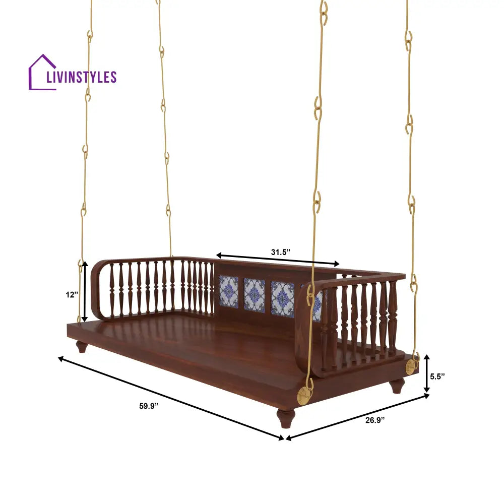 Navya Traditional Wooden Jhula Swing with Handcrafted Tile Inlay Swing