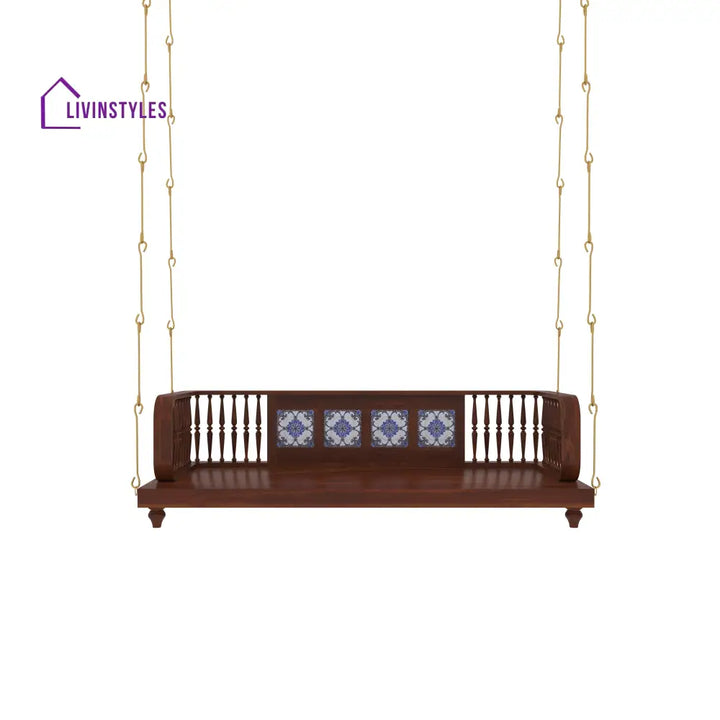 Navya Traditional Wooden Jhula Swing with Handcrafted Tile Inlay Swing