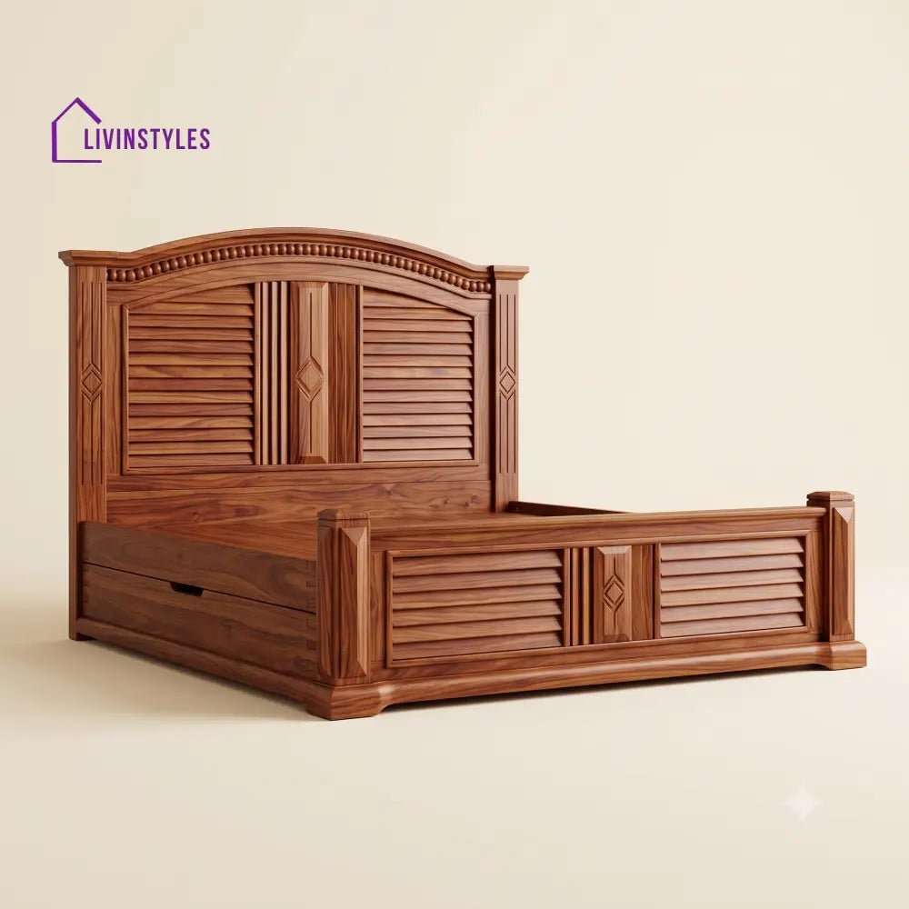 Nayana Sheesham Wood Bed With Box Storage | Wooden Bed