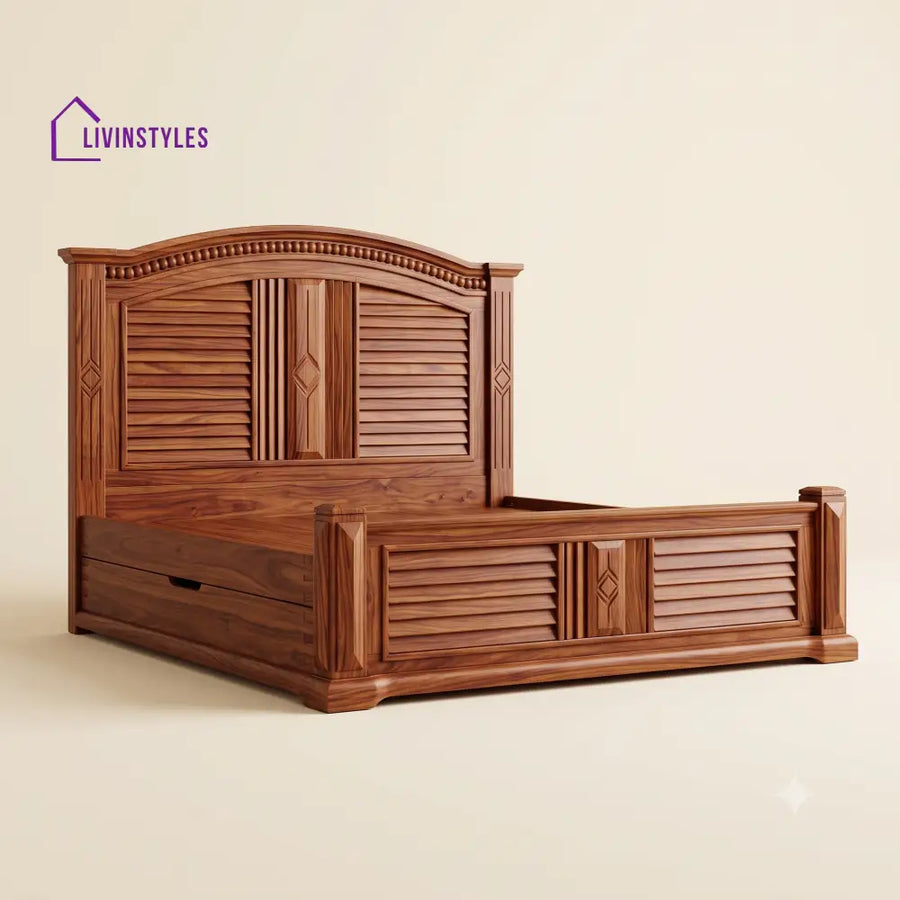 Nayana Sheesham Wood Bed With Box Storage | Wooden Bed