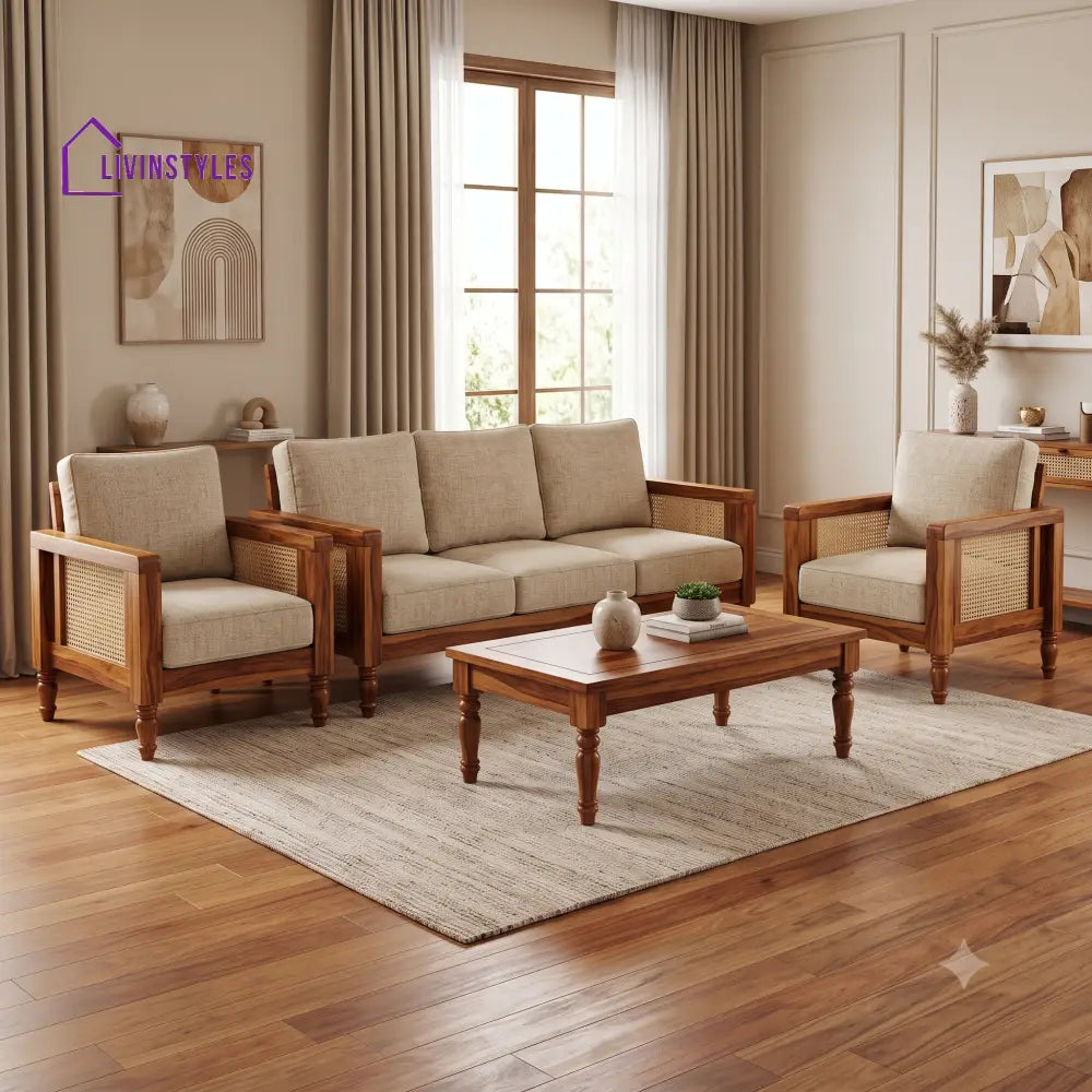 Nayana Wooden Sofa Set | 3 + 1 + 1 Sheesham Wood Sofa Set for Living Room