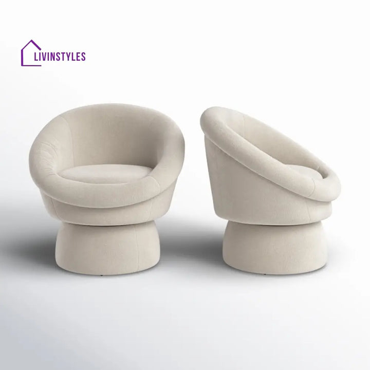 Nayara Solid Wood and Fabric Arm Chair | Living Room Chair | Lounge Chair - 360 Rotating