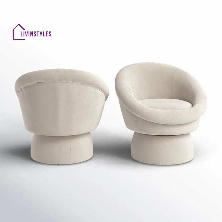 Nayara Solid Wood and Fabric Arm Chair | Living Room Chair | Lounge Chair - 360 Rotating