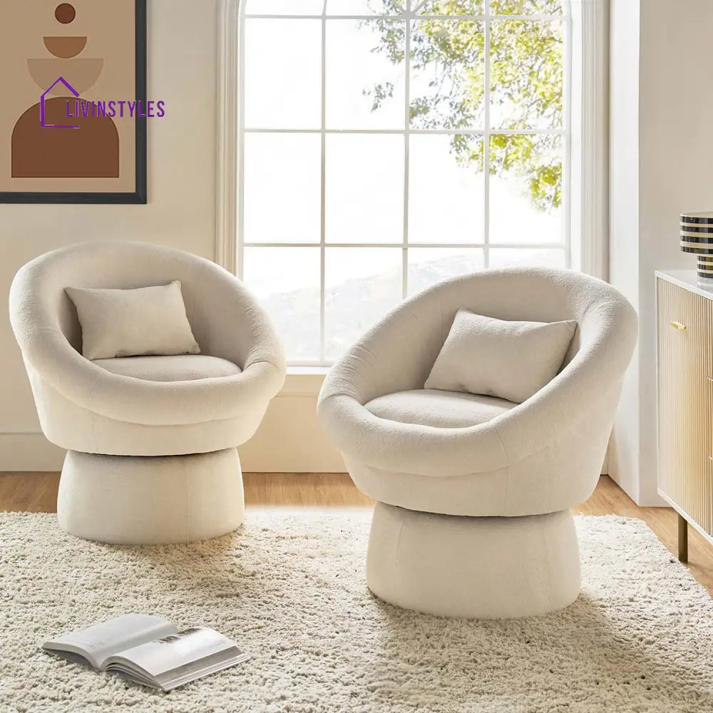 Nayara Solid Wood and Fabric Arm Chair | Living Room Chair | Lounge Chair - 360 Rotating