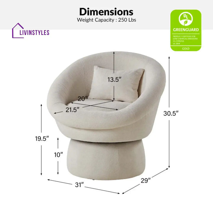 Nayara Solid Wood and Fabric Arm Chair | Living Room Chair | Lounge Chair - 360 Rotating