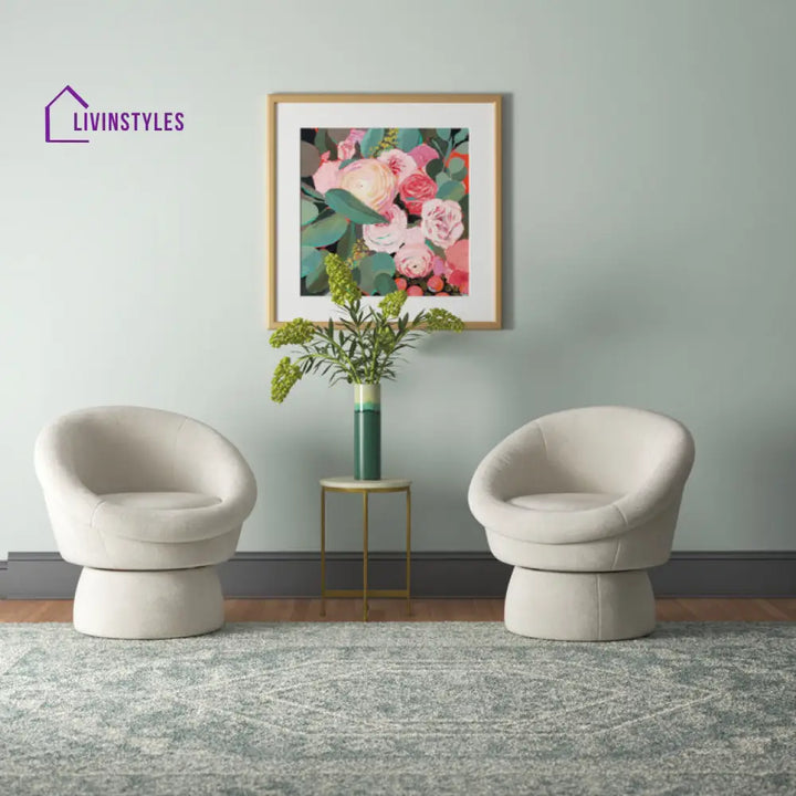 Nayara Solid Wood and Fabric Arm Chair | Living Room Chair | Lounge Chair - 360 Rotating