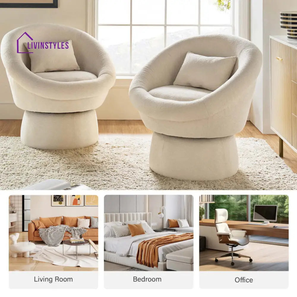 Nayara Solid Wood and Fabric Arm Chair | Living Room Chair | Lounge Chair - 360 Rotating