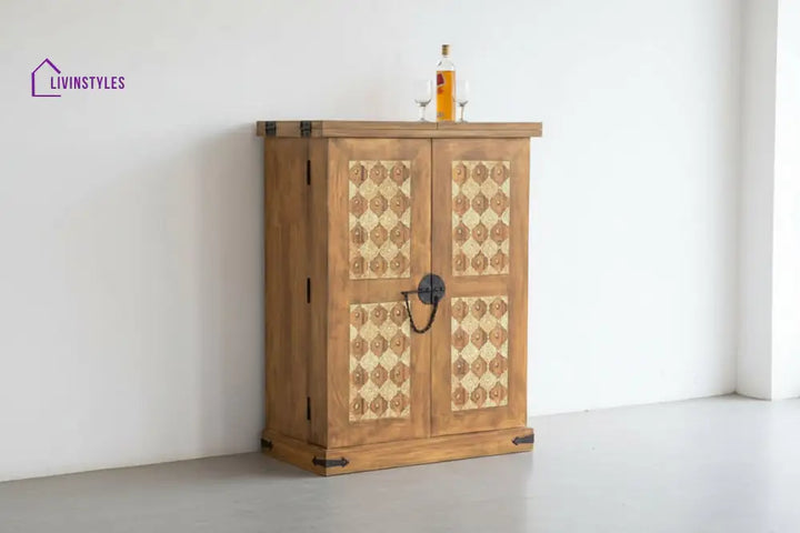 Nayeli Solid Wood Brass Royale Bar L 180 x D 50 x H 120 cm (Opened) L 90 x D 50 x H 123 cm (Compact) / Stone Bar