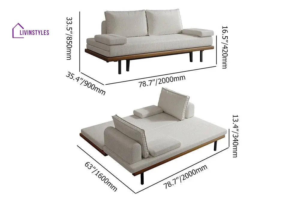 Naysa Solid Wood Sofa Come Bed for Living Room