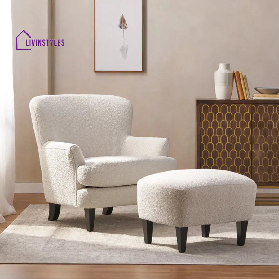 Naysha Solid Wood and Fabric Arm Chair | Living Room Chair | Lounge Chair
