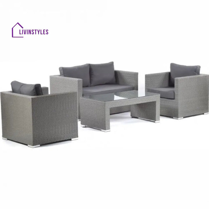 Nazaire Outdoor Garden Balcony Sofa Set 2 Seater 2 Single seater and 1 Center Table Set (Grey) - Sofa Sets