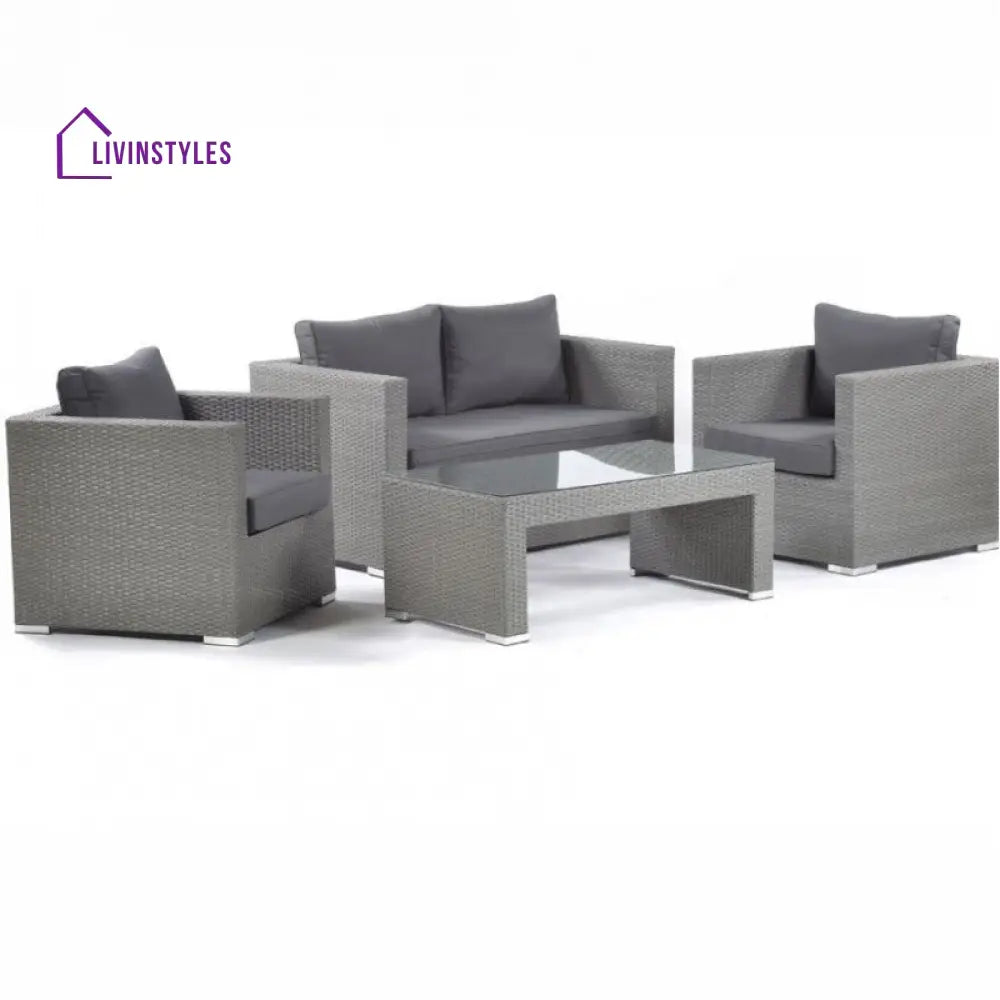 Nazaire Outdoor Garden Balcony Sofa Set 2 Seater 2 Single seater and 1 Center Table Set (Grey) - Sofa Sets