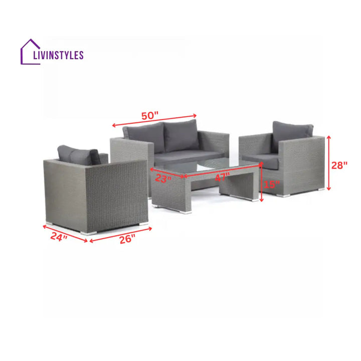 Nazaire Outdoor Garden Balcony Sofa Set 2 Seater 2 Single seater and 1 Center Table Set (Grey) - Sofa Sets