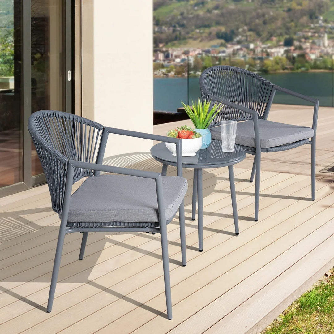Ocana Outdoor Patio Seating Set 2 Chairs and 1 Table Set  Braided And Rope