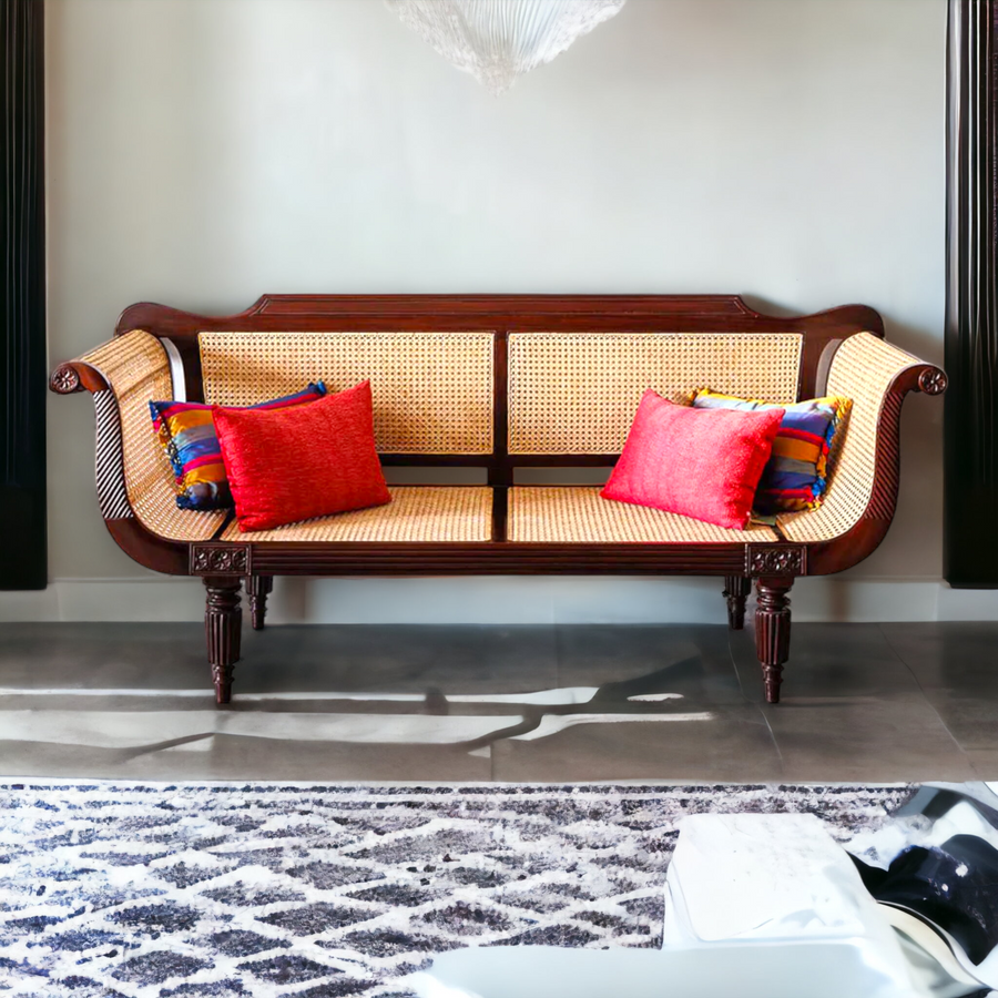 Dhwani 3 Seater Teak Wood & Rattan Sofa