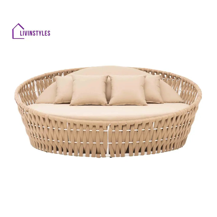 Neck Outdoor Poolside Sunbed With Cushion Daybed (Tan) Braided & Rope - Sunbed
