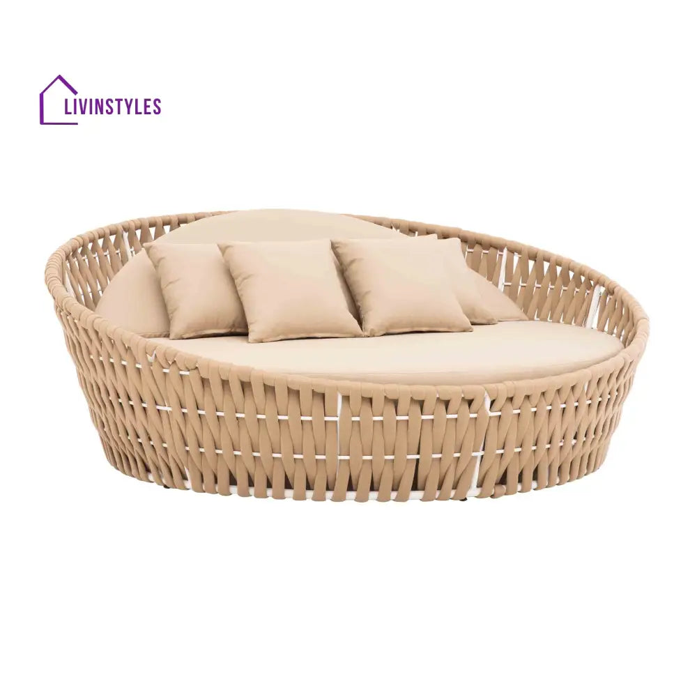 Neck Outdoor Poolside Sunbed With Cushion Daybed (Tan) Braided & Rope - Sunbed