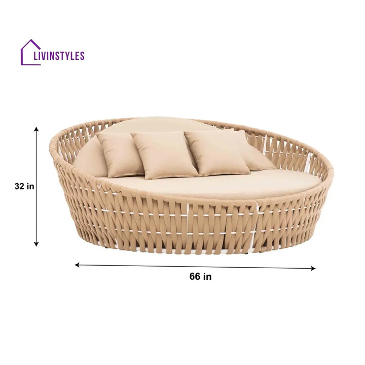 Neck Outdoor Poolside Sunbed With Cushion Daybed (Tan) Braided & Rope - Sunbed