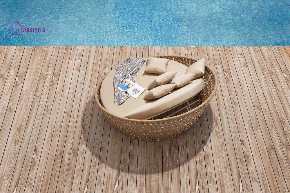 Neck Outdoor Poolside Sunbed With Cushion Daybed (Tan) Braided & Rope - Sunbed