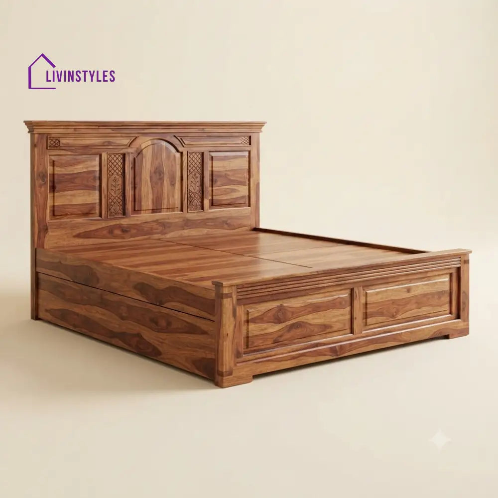 Neelaveni Sheesham Wood Bed With Box Storage | Wooden Bed