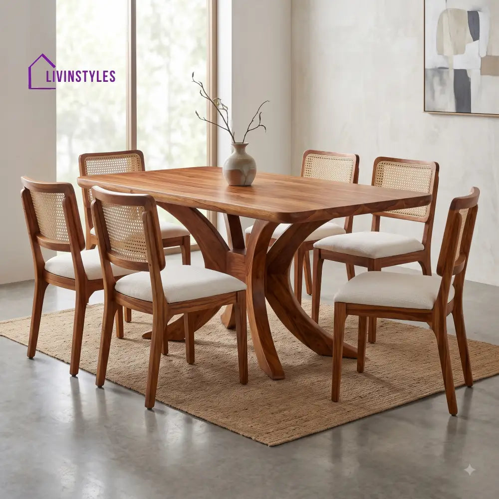 Neeraja Premium Wooden 6 Seater Dining Table Set