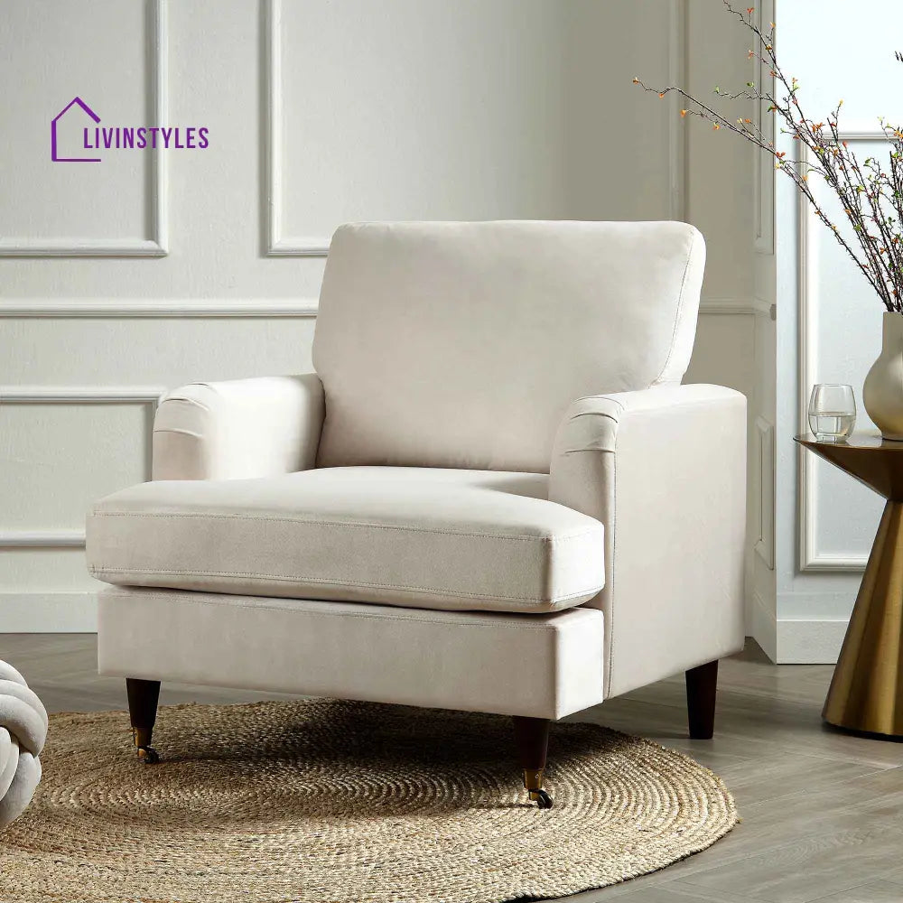 Brigette Beige Velvet Armchair with Antique Brass Castor Legs Armchairs