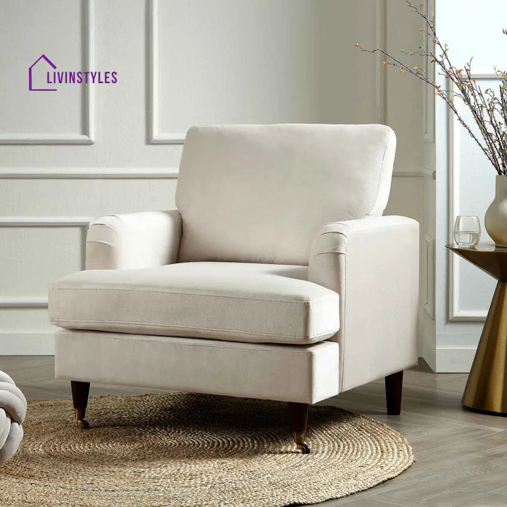 Brigette Beige Velvet Armchair with Antique Brass Castor Legs Armchairs