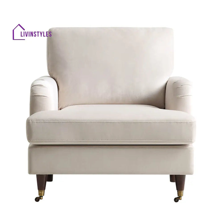 Brigette Beige Velvet Armchair with Antique Brass Castor Legs Armchairs