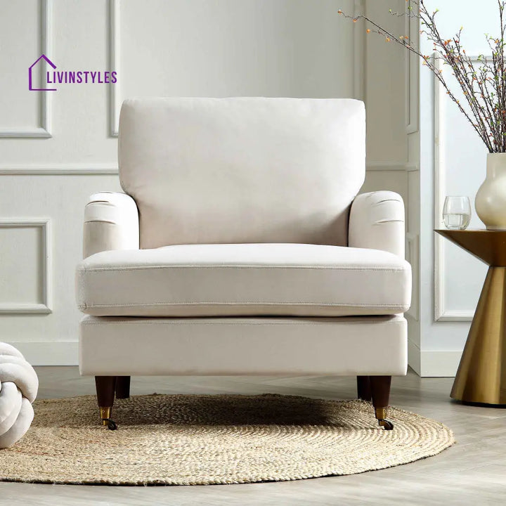 Brigette Beige Velvet Armchair with Antique Brass Castor Legs Armchairs