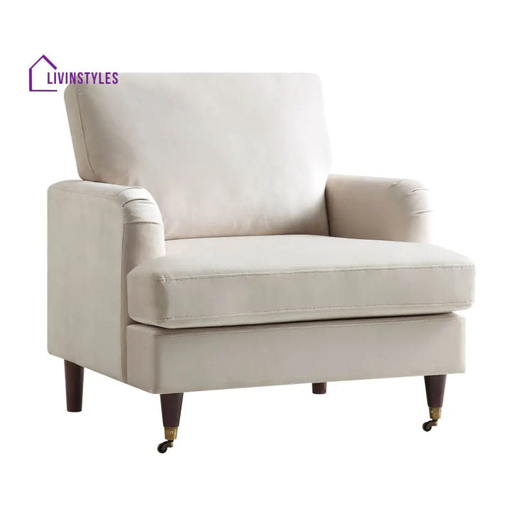 Brigette Beige Velvet Armchair with Antique Brass Castor Legs Armchairs