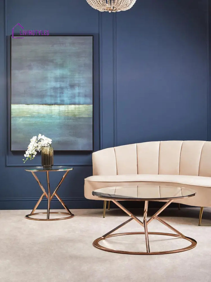 Neha Corseted Round Rose Gold Coffee Table Living