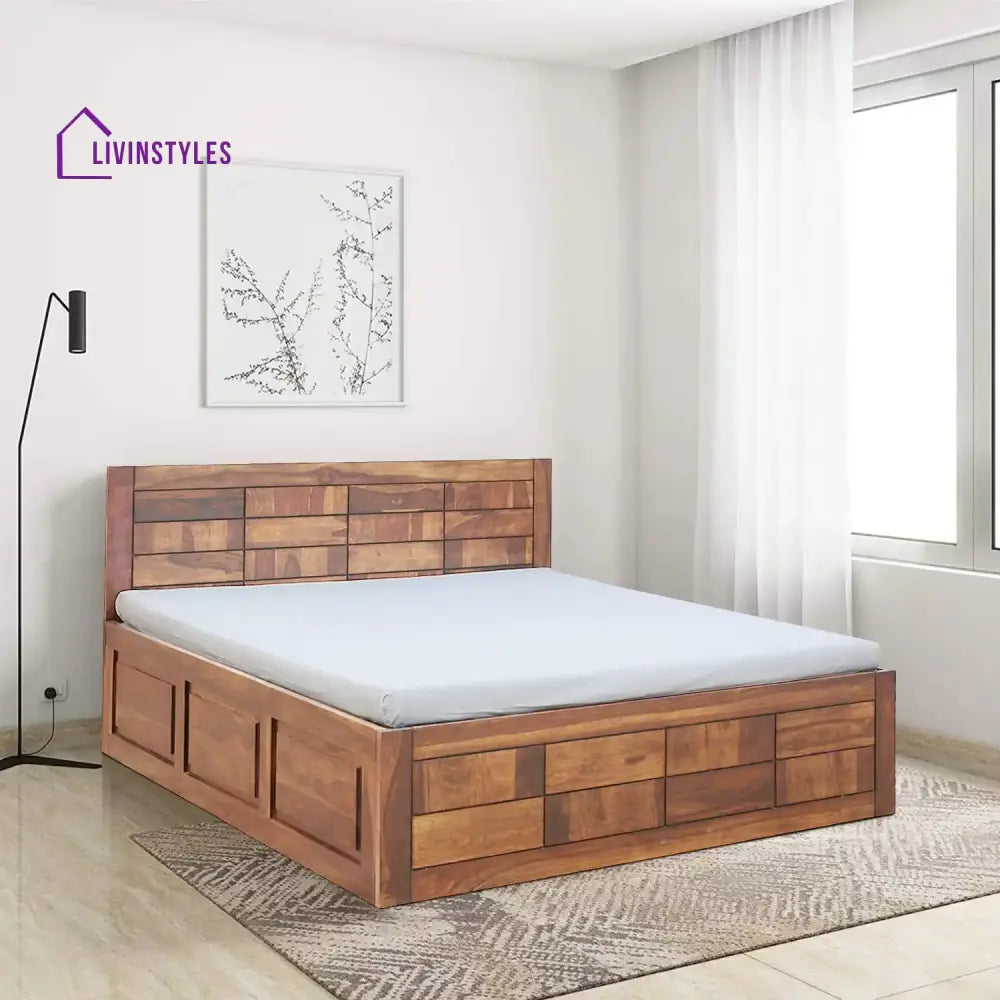 Ultra Solid Wood Storage Beds Queen / Natural Bedroom Furniture Sets