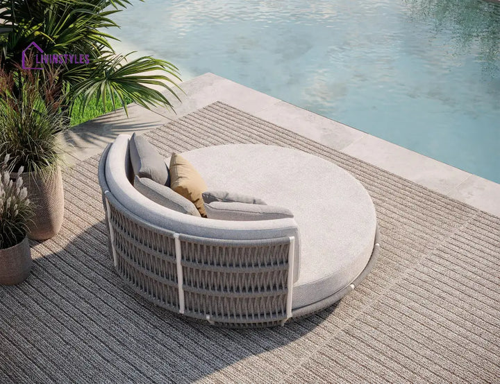 Nemi Outdoor Poolside Sunbed With Cushion Daybed (Grey) Braided & Rope - Sunbed