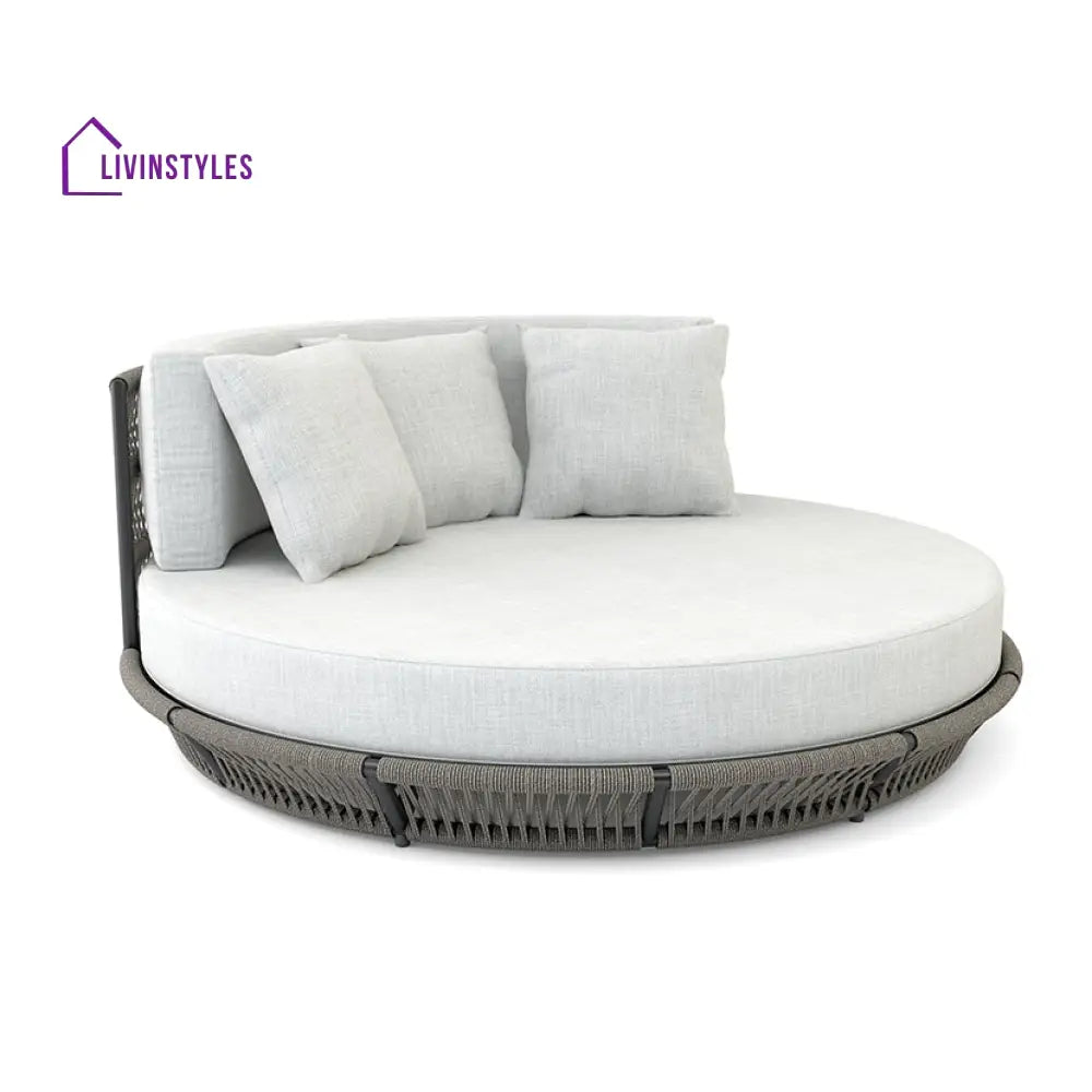 Nemi Outdoor Poolside Sunbed With Cushion Daybed (Grey) Braided & Rope - Sunbed