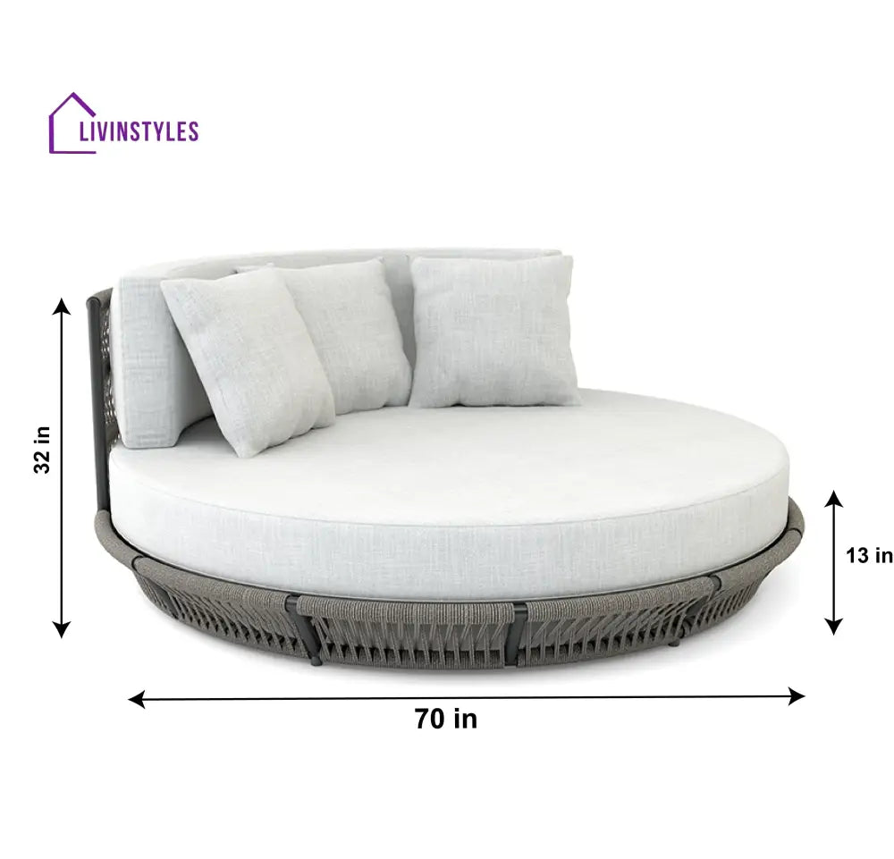 Nemi Outdoor Poolside Sunbed With Cushion Daybed (Grey) Braided & Rope - Sunbed